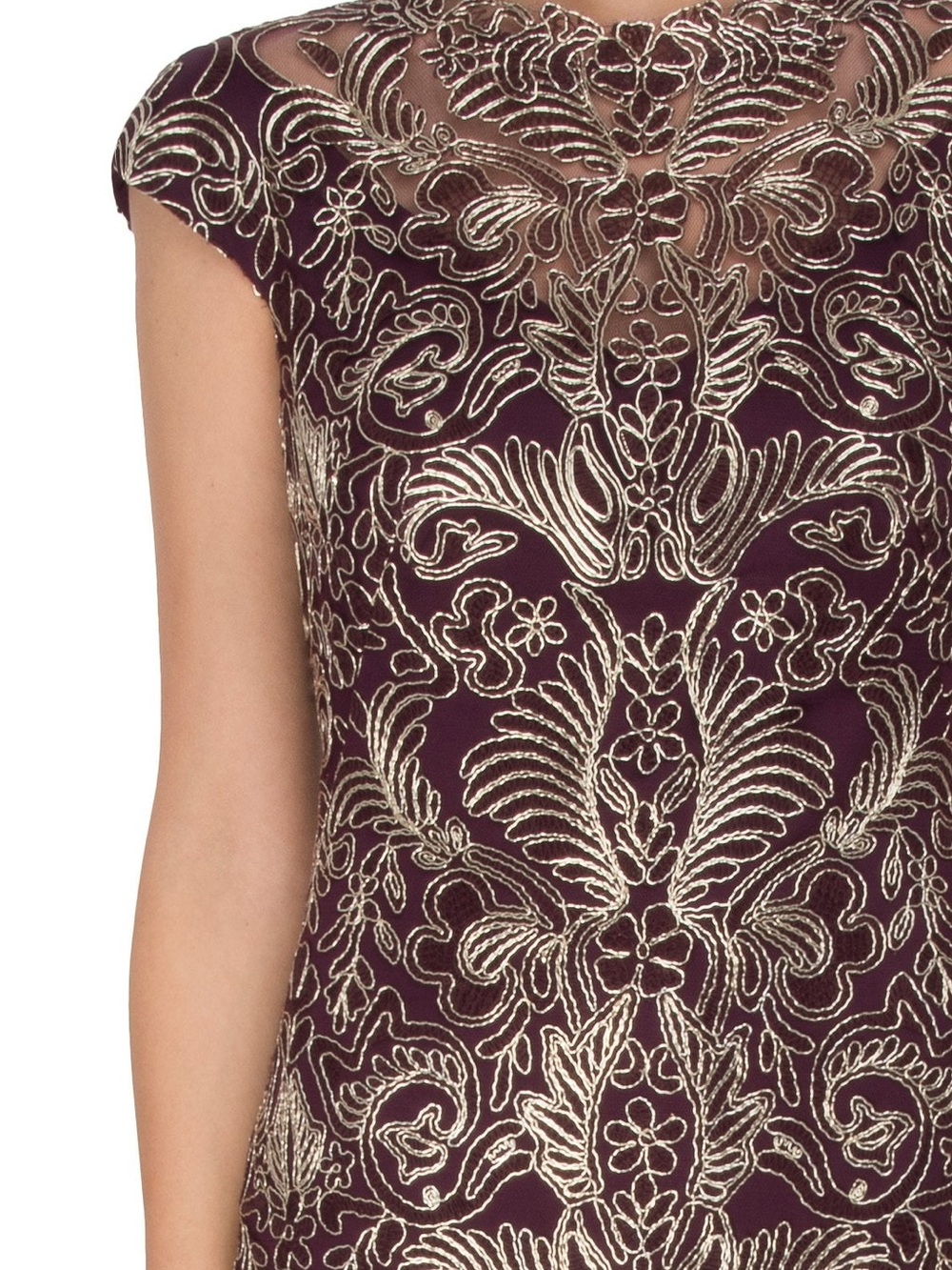 NWT Tadashi Shoji Abigail Dress Blackberry Gold Embroidered Lace Size 10 $408 - Picture 3 of 16